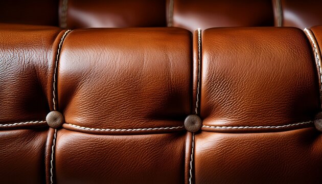 brown leather texture seams are visible with light thread piece of furniture detail is stitched and elegant with simple design