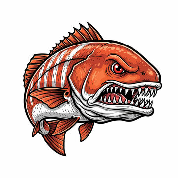 Angry redfish vector illustration with sharp teeth for fishing mascot logo and t shirt design