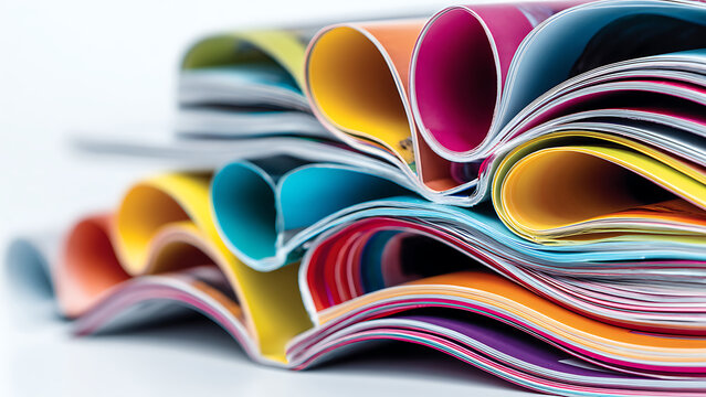 Close-up of colorful rolled paper pages in a stack.