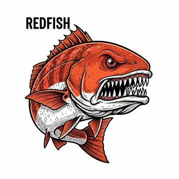 Angry redfish vector illustration with sharp teeth for fishing mascot logo and t shirt design
