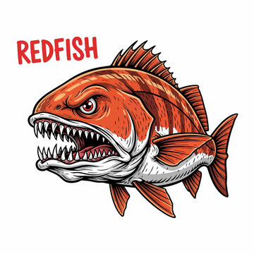 Angry redfish vector illustration with sharp teeth for fishing mascot logo and t shirt design