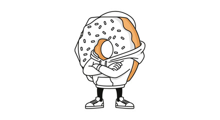 Obraz premium Cool Donut Character Wearing Hoodie and Sneakers, Cartoon Style