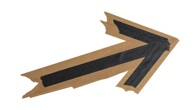 scrapbook scrapbooking collage icon - arrow made of brown and black craft paper tape, adhesive tape, paper tape, isolated on transparent or white background png