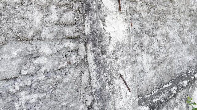 Grunge concrete wall texture with dark moss and cracks