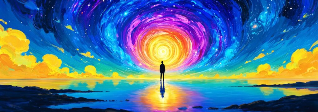 Silhouette Staring At Cosmic Time Vortex