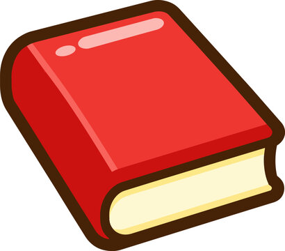 book kawaii icon with cream pages, shiny highlight and thick dark outline, cute cartoon education symbol isolated on white background for stickers, apps, websites and school designs.