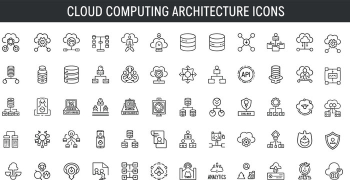 Cloud Computing Architecture Line Icon Set With Server Data Analytics Security API And Scalable Infrastructure Vector Illustration Design