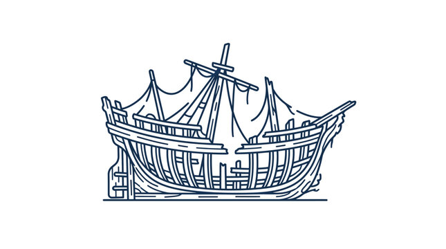 Old Wooden Sailing Ship Illustration.