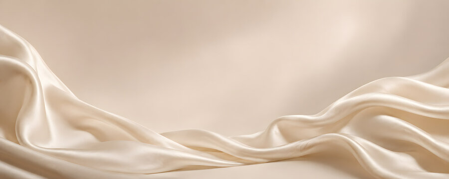 Soft Silk Drape: Elegant, flowing folds of champagne-colored silk fabric create a luxurious and sensual texture, evoking a sense of comfort and sophistication.