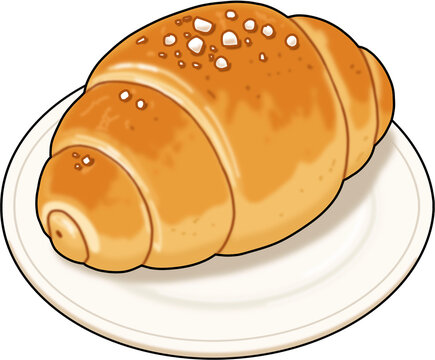 Salt bread shio pan on a white plate illustration without shadow on transparent background