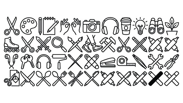 Collection of tool icons flat design for creative arts and crafts and DIY projects.