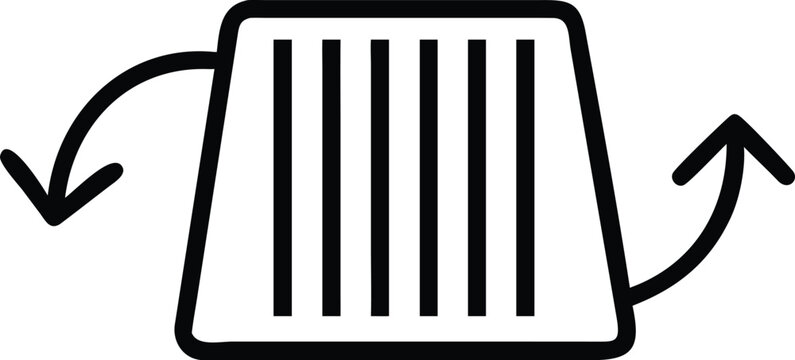 Black and white ventilation grill icon, air vent symbol, ventilation sign, airflow diagram element vector black line art an white background