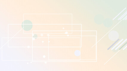 Fototapeta premium Translucent white outlined rectangles and floating dots drift across a warm pastel gradient, conveying light futuristic UI for calm presentation use.