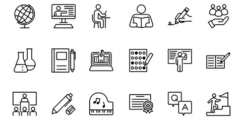 Fototapeta premium Line icon set related to schools and education