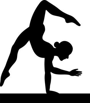 Acrobat dancer performing flexible backbend pose silhouette for circus show and rhythmic gymnastics fitness concepts