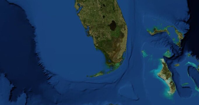 Grand Bahama on Globe. Zoom into the island with Earth spinning in space. High detail physical world map with Grand Bahama on it. Elements of this image furnished by NASA.