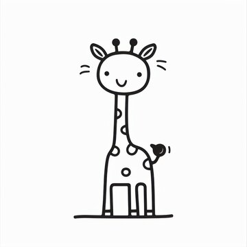 Cute Hand-Drawn Giraffe Character with Big Eyes and Playful Expression