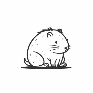 Cute and Simple Cartoon Illustration of a Hedgehog in Black and White Style
