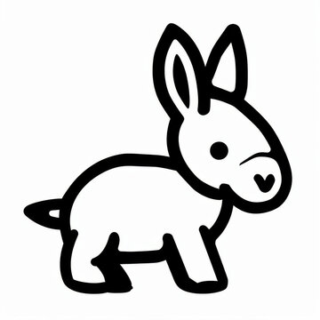 Cute Cartoon Donkey Character in Minimalist Black and White Style