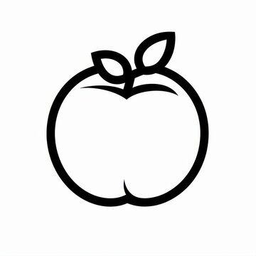 Minimalistic Line Art of a Peach with Leaves for Creative Projects