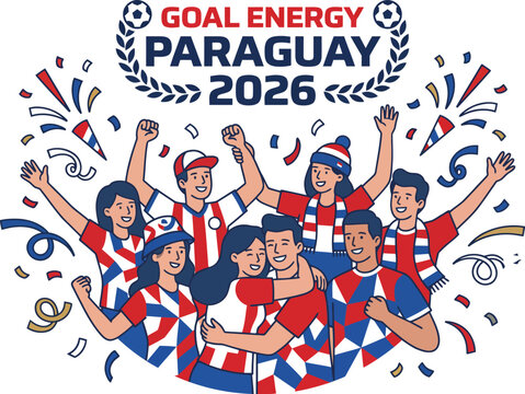 Group of people celebrating with Goal Energy Paraguay 2026 soccer event
