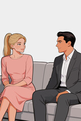 Obraz premium A Couple Having a Pleasant Conversation on the Sofa