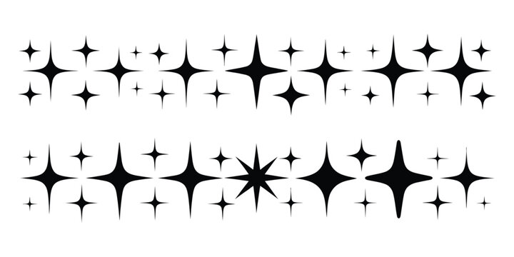 Sparkle star icon set, simple star burst symbols, transparent png and vector illustration, shimmering four pointed stars, shiny flash sparkle elements, eps10.