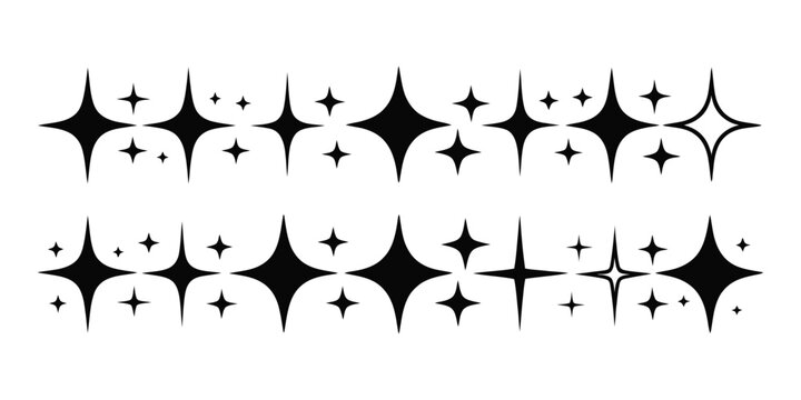 Sparkle star icon set, simple star burst symbols, transparent png and vector illustration, shimmering four pointed stars, shiny flash sparkle elements, eps10.