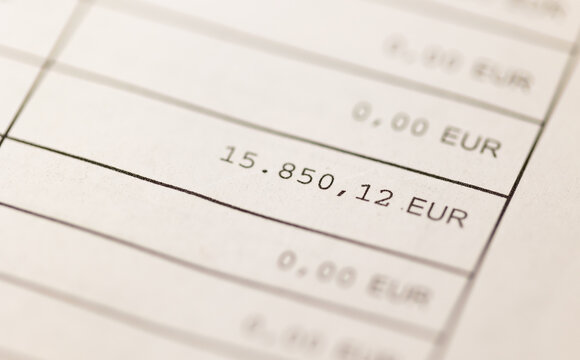 Close-up spreadsheet with Euro amount. Financial figures, accounting, data and analyzing.