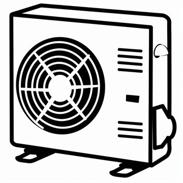 Black and White Outline of a Ventilation Unit with Circular Fan Design