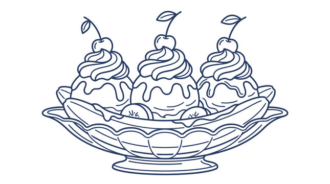 Banana Split Dessert Outline Vector Illustration