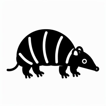 Black and White Illustration of a Stylized Armadillo with Simple Lines