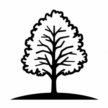 Black silhouette of a leafless tree with intricate branch design on greenery