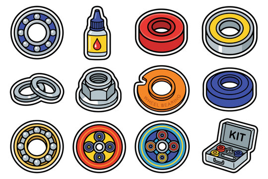Colorful bearing and fidget spinner components in sticker form.