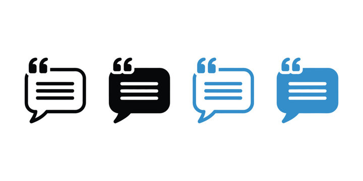 Quotation message multiple style icon set with chat box and quote symbols for messaging and conversation graphics