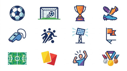 Fototapeta premium Soccer Icons Collection Football Sports Equipment And Symbols.