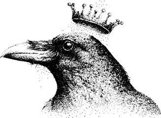 Obraz premium Crow head with crown facing left isolated white background