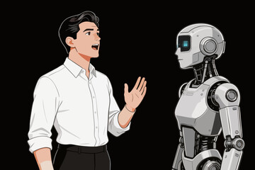 Obraz premium A businessman having a conversation with a humanoid robot
