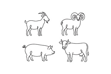 Obraz premium Line drawing of goat ram bull and pig standing side by side