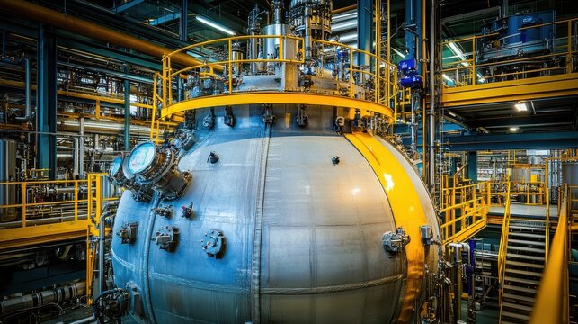 Industrial reactor vessel showcasing complex engineering and detail