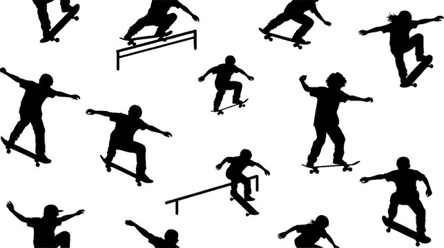 Dynamic Skateboard Tricks and Moves Silhouette Collection.