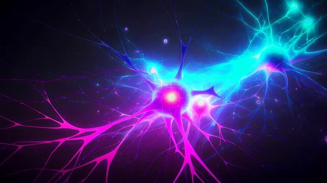 Glowing neural networks firing electric pulses in vibrant colorful animation showcasing brain activity