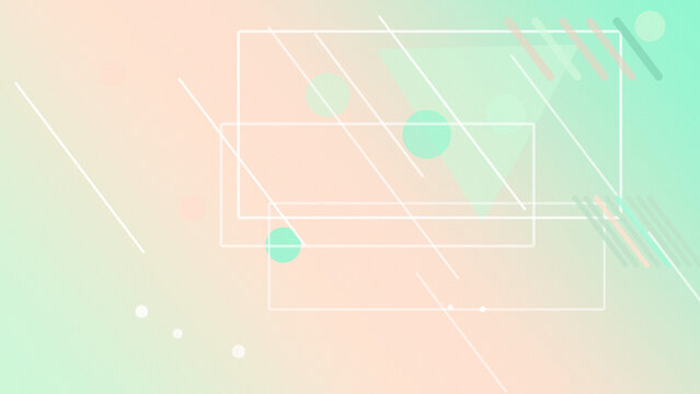 Stacked transparent rectangles and diagonal lines float on a red-to-teal rainbow gradient with floating dots, ideal for bold digital design layouts.
