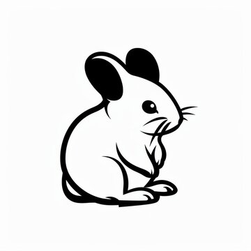 Stylish Black and White Illustration of a Cute Sitting Mouse