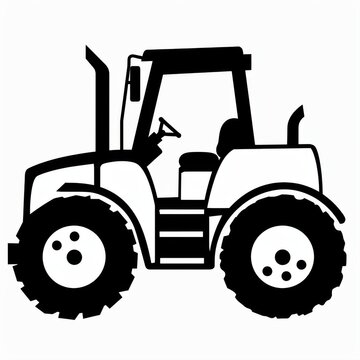 Black and White Silhouette of a Tractor with Large Wheels and Cabin