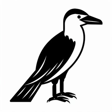 Abstract black and white silhouette of a bird standing elegantly on one leg
