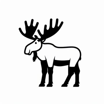 Silhouette of a Moose with Majestic Antlers in Minimalistic Style