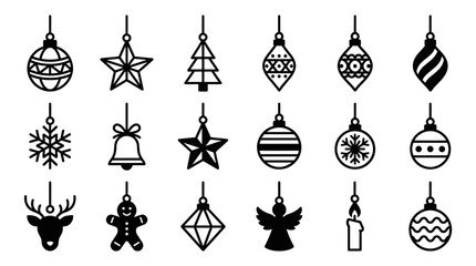 Christmas decorations hang on a white background with ornaments and festive symbols © Afif