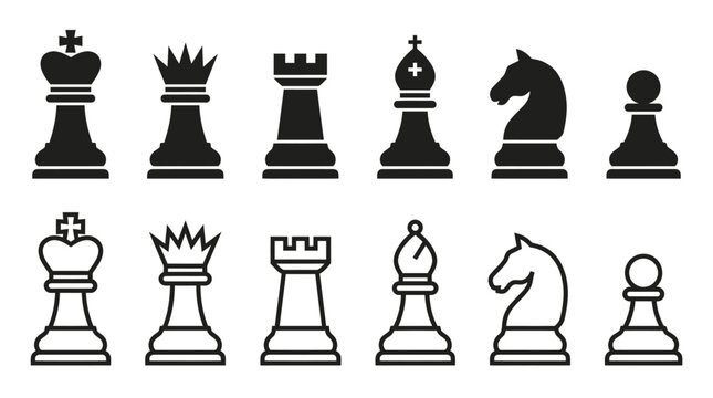 Chess pieces arranged neatly on a plain surface in black and white