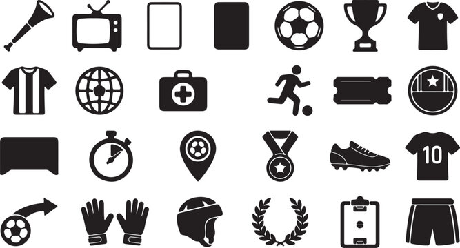Black soccer sports icons set